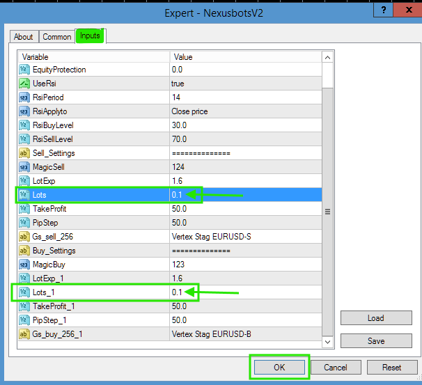 Lot size input field in EA settings