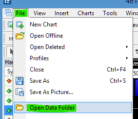 File menu — Open Data Folder
