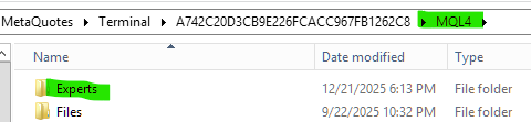 Experts folder inside MQL4