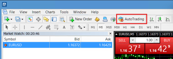 AutoTrading button in the OFF state