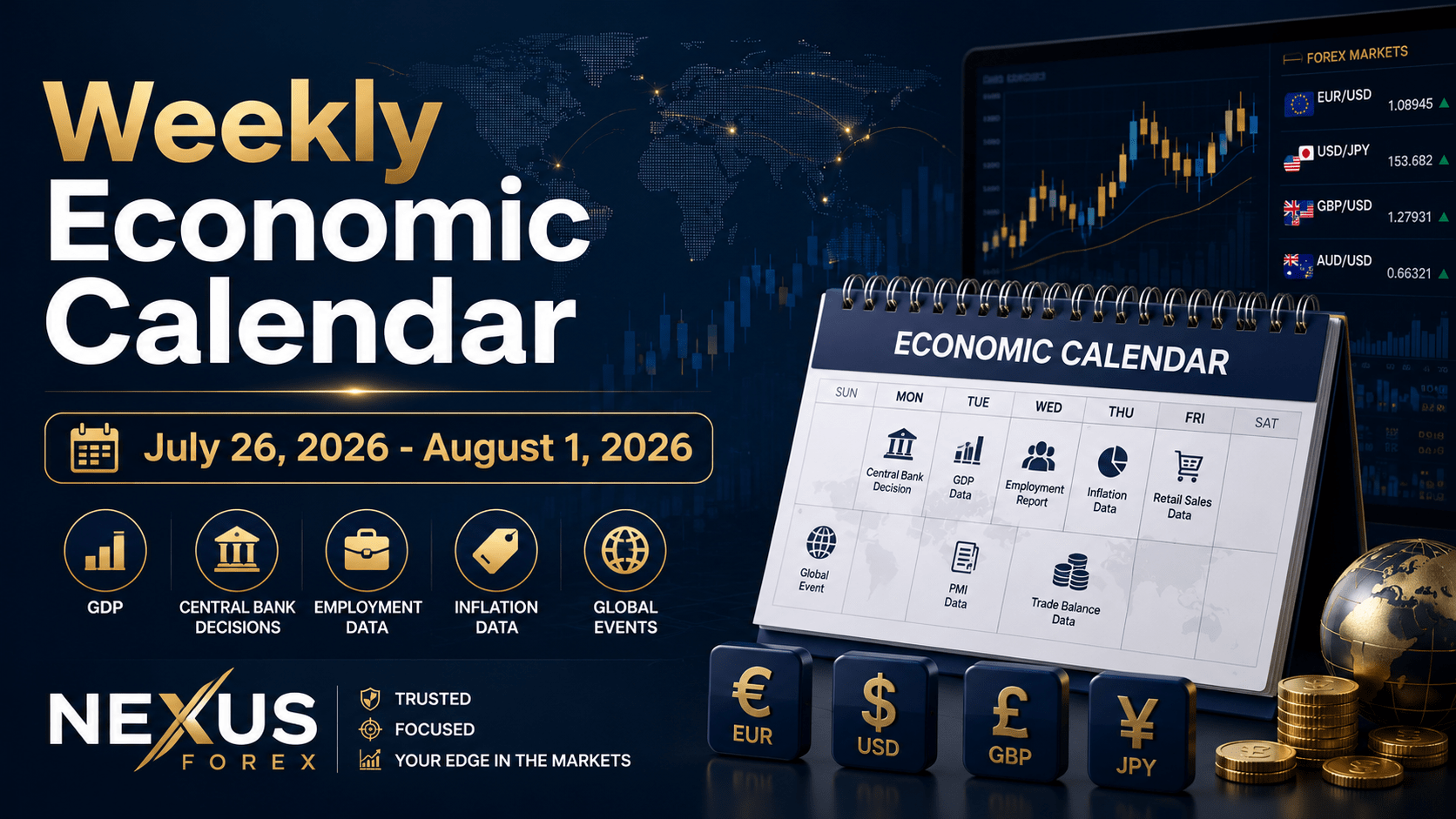 Weekly Economic Calendar July 26–Aug 1, 2026: FOMC, GDP & PCE | EURUSD GBPUSD