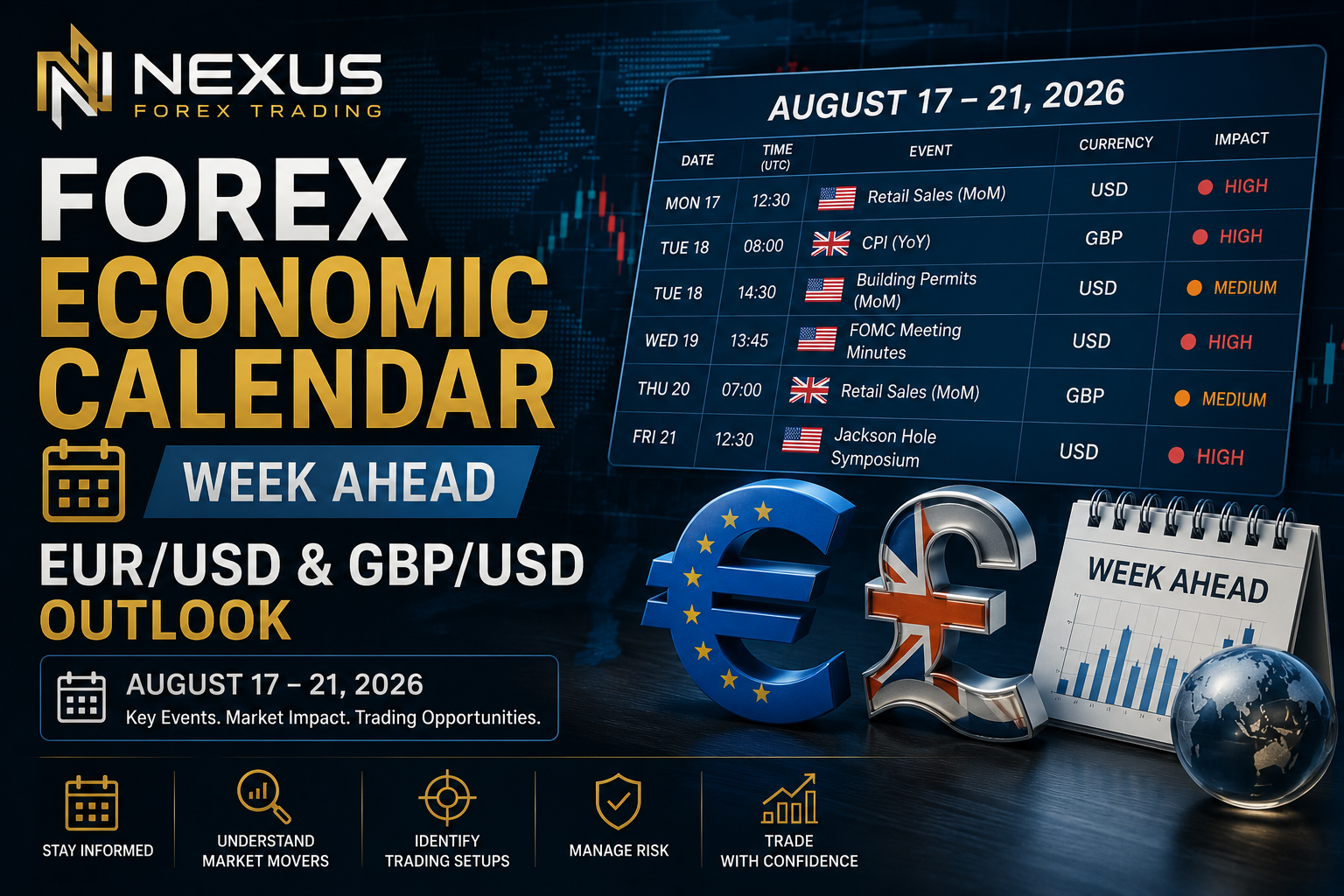 Forex Economic Calendar Week Ahead: EUR/USD & GBP/USD Outlook for August 17–21, 2026